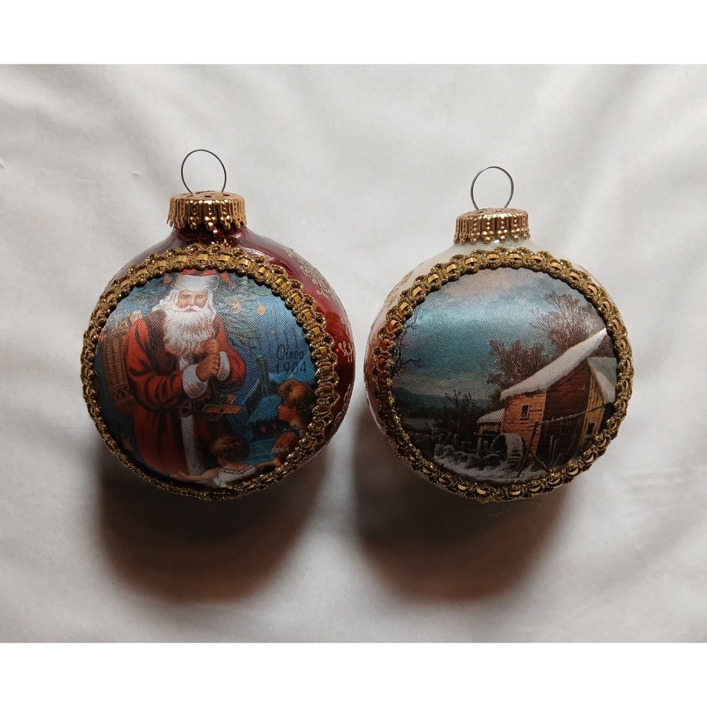 Lot Of 2 VTG‎ Christmas By Krebs Santa On Silk Ornaments Collectible